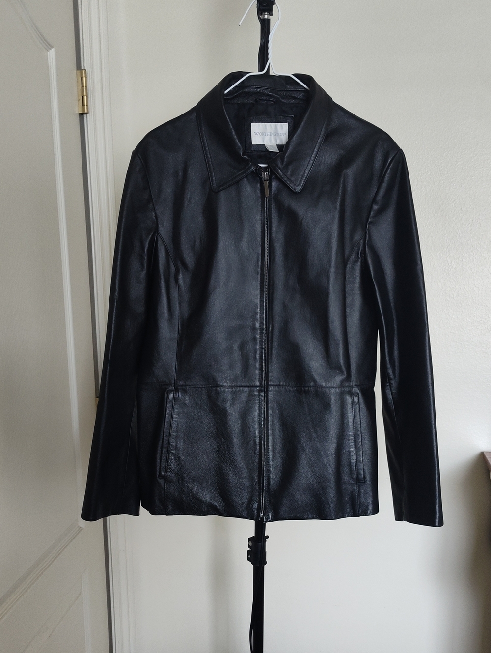 Worthington Black Leather Zip-Front Jacket